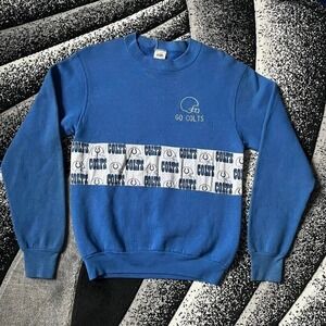 Vintage 90s Indianapolis Colts Stitched White Stripe Embroidered Helmet Crewneck